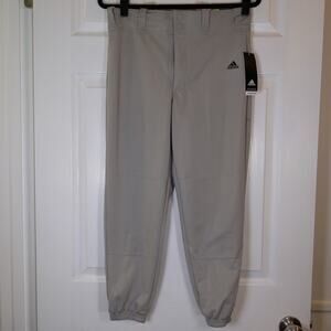 Adidas Boys L Baseball Pants Grey Triple Stripe AEROREADY Elastic Cuff NWT